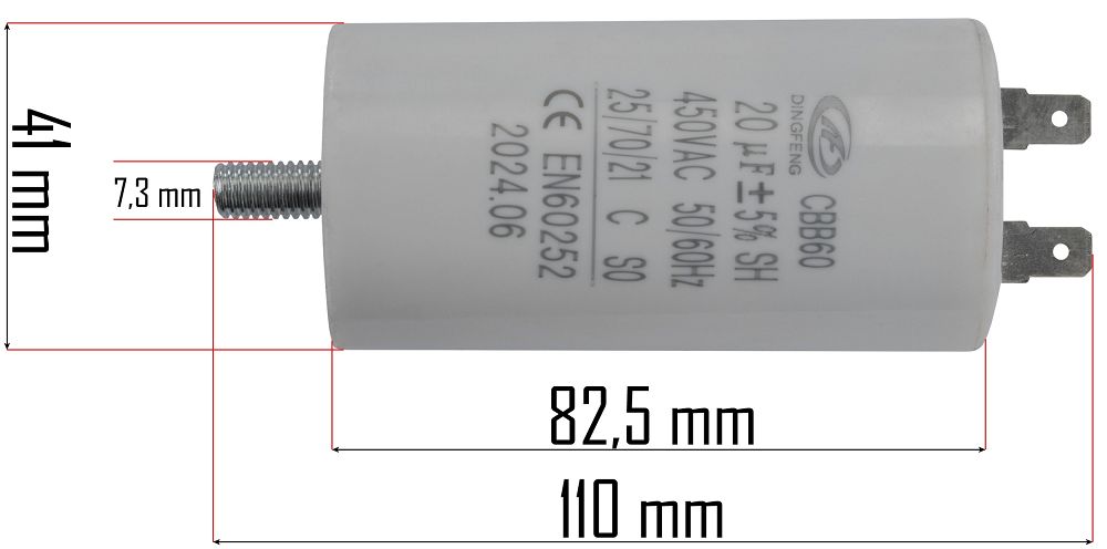 Kondenzátor PM-KO-24T-KN – rozměry a popis