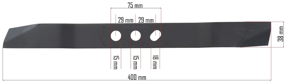 Nůž na benzínovou sekačku Powermat PM-KSS-5S-NO – detail rozměrů