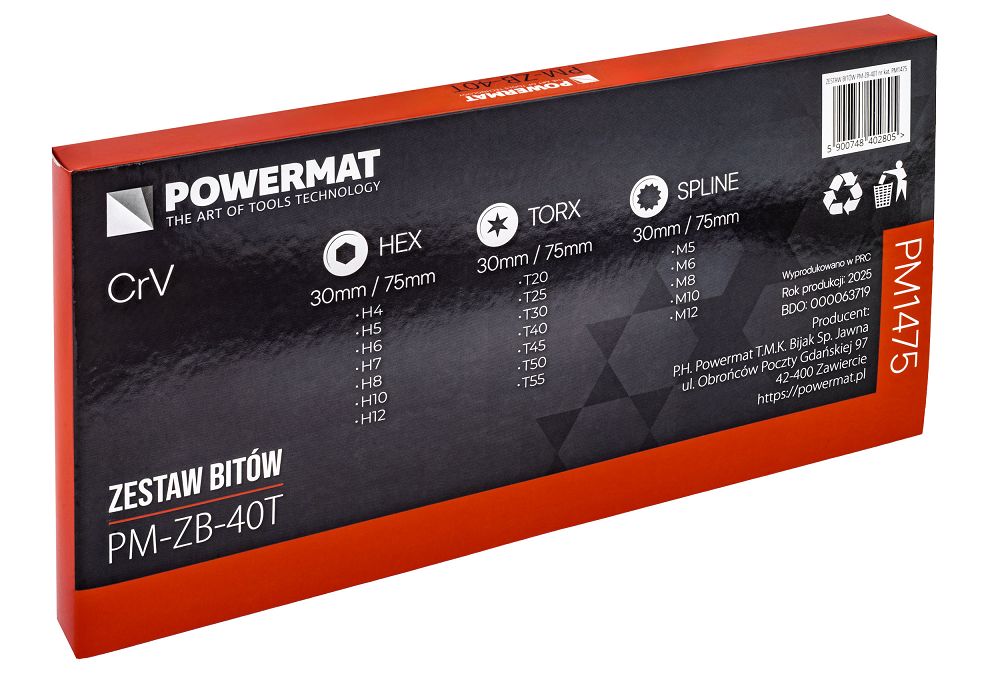 Sada bitů Powermat PM-ZB-40T  profily HEX TORX SPLINE