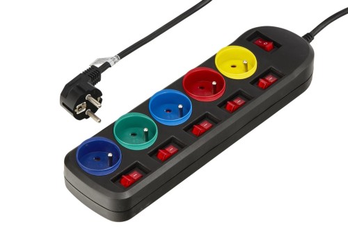Prodlužovací kabel Kraft&Dele KD4001-CZ — 5 zásuvek s individuálními vypínači