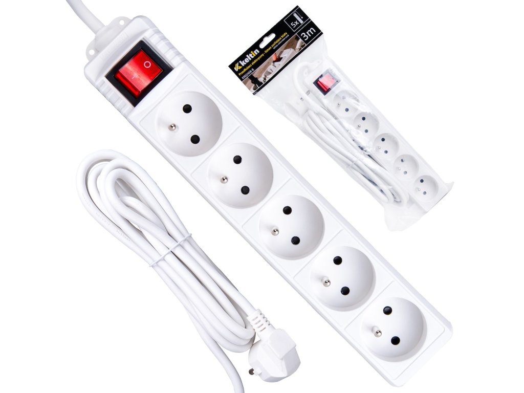 66345 prodluzovaci kabel bila zasuvkova lista s 5 zasuvkami 3 m 40