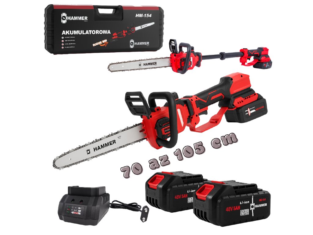 Akumulátorová teleskopická píla HAMMER 48 V (2×5 Ah), 12″ lišta, kufor + príslušenstvo