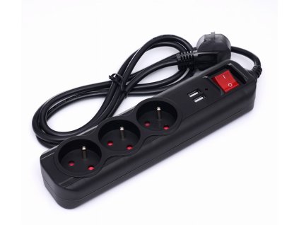 Predlžovací kábel s USB 1,5 m, 3 zásuvky KD4031