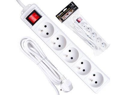 66345 prodluzovaci kabel bila zasuvkova lista s 5 zasuvkami 3 m 40