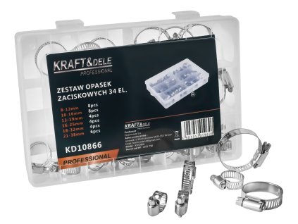 Sada 34 kovových uťahovacích pások KD10866 - kvalita KRAFT & DELE pre profesionálov a domáce dielne