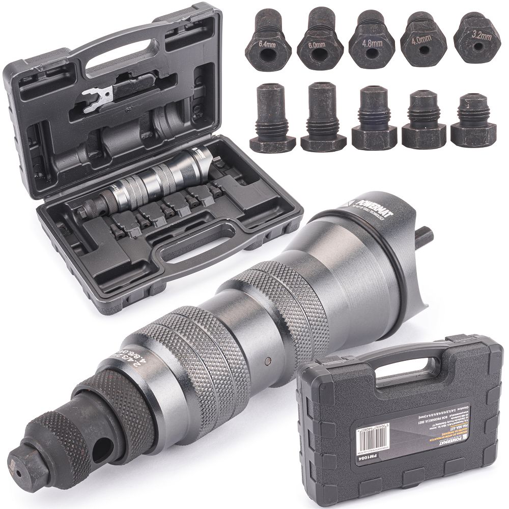 Adaptér pro nitování na vrtačku / skrutkovač POWERMAT PM-NIA-6ZT – pro trhací nýty 3,2–6,4 mm