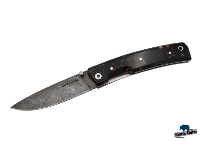 Zavírací ručně kovaný nůž z damašku Night sky