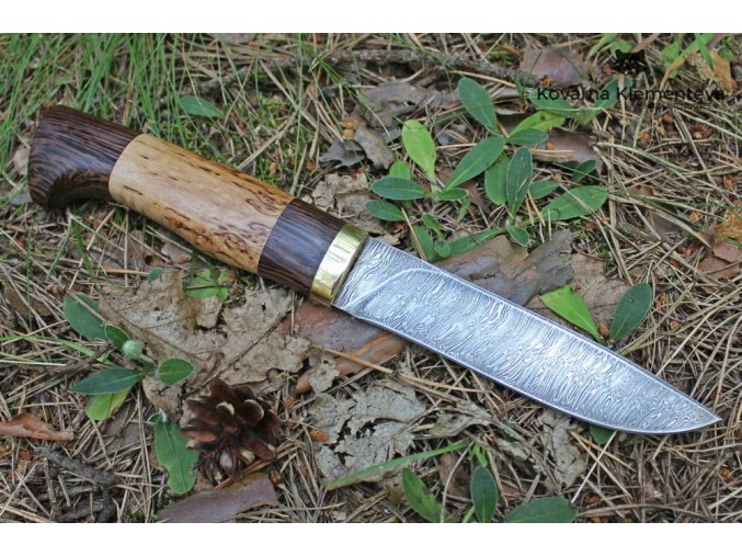 Lovecký nůž z damaškové oceli Tajga - karelská bříza