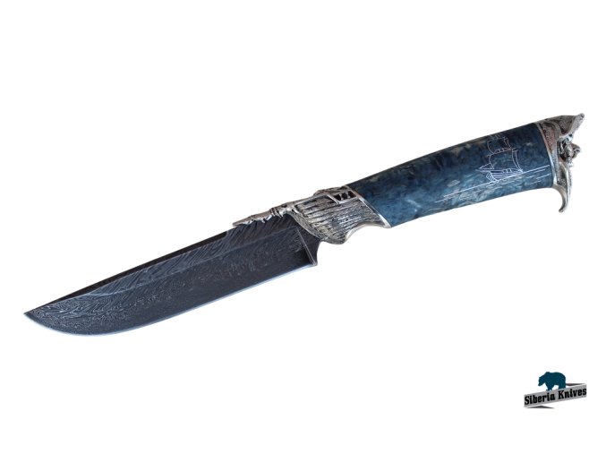 Lovecký nůž z damascenské oceli Černovous
