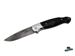 Zavírací ručně kovaný nůž z damašku Sumec - black