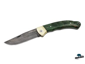 Zavírací ručně kovaný nůž z damašku Páv - green