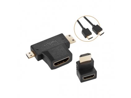 Kabel GoGEN HDMI 1.4, 1,5m, pozlacený + L adaptér + adaptér HDMI micro / HDMI mini