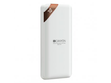 Powerbank Canyon PB-102W, 10000 mAh, USB-C, s digitálnim displejem - bílá