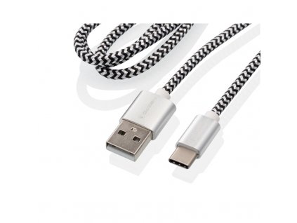 Kabel GoGEN USB / USB-C, 1m, opletený, stříbrný, zkumavka