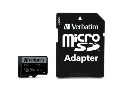 Paměťová karta Verbatim Pro microSDXC 128GB UHS-I V30 U3 (90R/45W) + adaptér