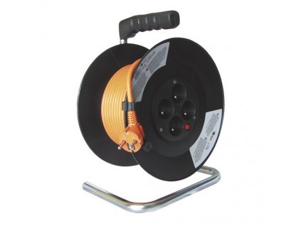 Kabel prodlužovací na bubnu Solight 4 zásuvky, 20m, 3x 1,5mm2 - černý/oranžový