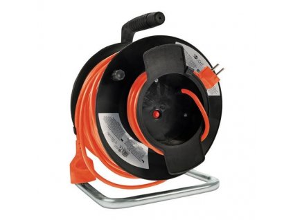 Kabel prodlužovací na bubnu Solight 1 zásuvka, 50m, 3x 1,5mm2 - černý/oranžový