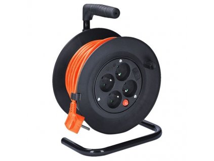 Kabel prodlužovací na bubnu Solight 4 zásuvky, 15m, 3x 1,0mm2 - černý/oranžový