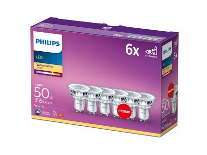 Žárovka LED Philips bodová, 4,6W, GU10, teplá bílá, 6ks