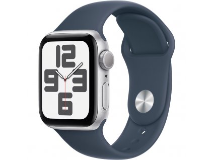 Chytré hodinky Apple Watch SE 2023 GPS 40mm pouzdro ze stříbrného hliníku - bouřkově modrý sportovní řemínek - S/M