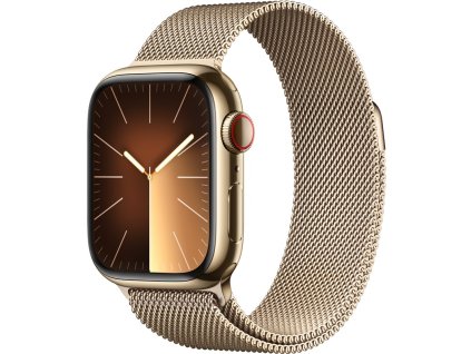 Chytré hodinky Apple Watch Series 9 GPS + Cellular 45mm pouzdro ze zlaté nerezové oceli - zlatý milánský tah