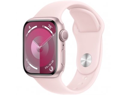 Chytré hodinky Apple Watch Series 9 GPS 41mm pouzdro z růžového hliníku - světle růžový sportovní řemínek - S/M