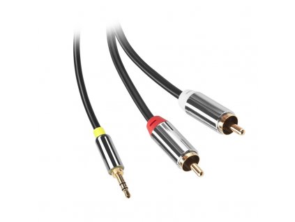 Kabel GoGEN Jack 3,5mm / 2x Cinch, 5m, pozlacené konektory černý