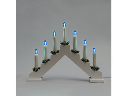 Adventní svícen dřevěný bílý s modrou LED Filament "žárovkou" 7x34V/0,2W