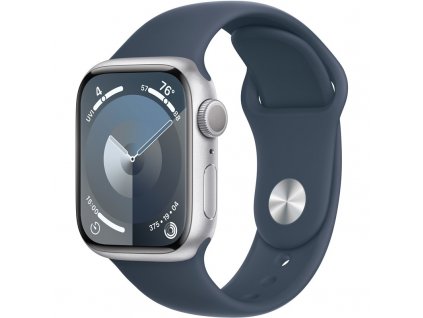 Chytré hodinky Apple Watch Series 9 GPS 41mm pouzdro ze stříbrného hliníku - bouřkově modrý sportovní řemínek - M/L