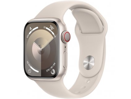 Chytré hodinky Apple Watch Series 9 GPS + Cellular 41mm pouzdro z hvezdně bílého hliníku - hvězdně bílý sportovní řemínek - S/M