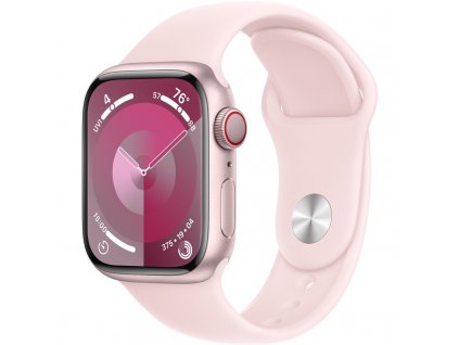 Chytré hodinky Apple Watch Series 9 GPS + Cellular 45mm pouzdro z růžového hliníku - světle růžový sportovní řemínek - S/M