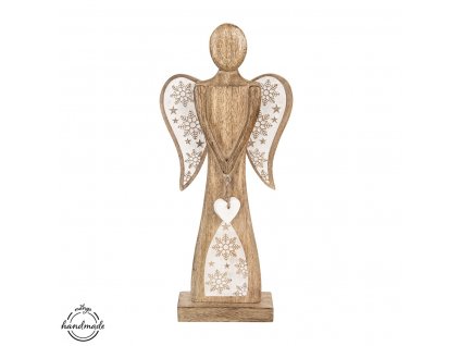 Dřevěný anděl Orion vločky 45,5 cm