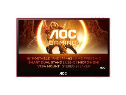 Herní monitor AOC 16G3 15.6",LED podsvícení, IPS panel, 4ms, 1000: 1, 250cd/m2, 1920 × 1080 Full HD, - černý/červený