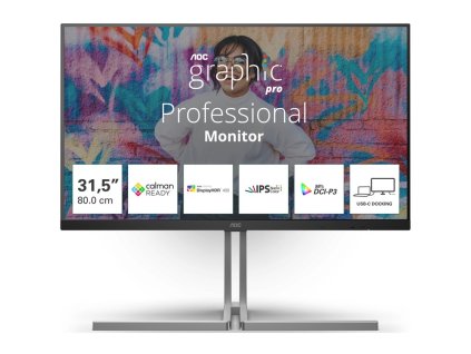 Monitor AOC U32U3CV 31.5",WLED podsvícení, Nano IPS panel, 4ms, 1000: 1, 400cd/m2, 3840 × 2160, - černý/stříbrný