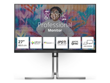 Monitor AOC Q27U3CV 27",WLED podsvícení, IPS panel, 4ms, 1000: 1, 420cd/m2, 2560 × 1440 WQHD, - černý/stříbrný
