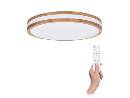 Stropní svítidlo Solight Woody, 48W, s dálkovým ovladačem, 3360lm, 38cm, stmívání, studená/neutrální/teplá bílá - bílé/hnědé