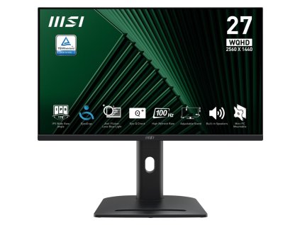 Monitor MSI PRO MP275QPG 27",LED podsvícení, IPS panel, 1ms, 1300: 1, 300cd/m2, 2560 × 1440 WQHD, - černý