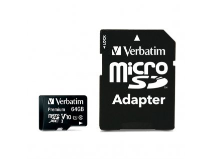 Paměťová karta Verbatim Premium micro SDXC 64GB Class 10 (90R/10W) + adaptér