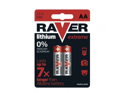 Baterie lithiová Raver AA, LR6, blistr 2ks