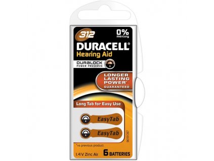 Baterie do naslouchadel Duracell Hearing Aid 312, PR41, 1.45V, blistr 6ks