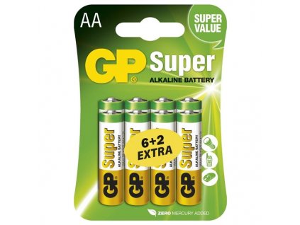 Baterie alkalická GP Super AA, LR06, blistr 6+2ks
