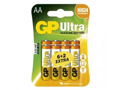 Baterie alkalická GP Ultra AA, LR06, blistr 6+2 ks