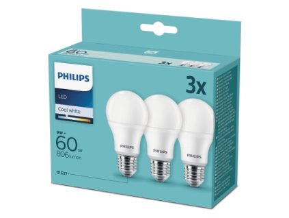 Žárovka LED Philips klasik, 8W, E27, studená bílá (3ks)