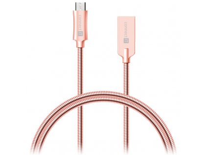 Kabel Connect IT Wirez Steel Knight USB/micro USB, ocelový, opletený, 1m - růžový/zlatý