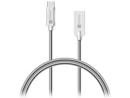 Kabel Connect IT Wirez Steel Knight USB/USB-C, ocelový, opletený, 1m - stříbrný
