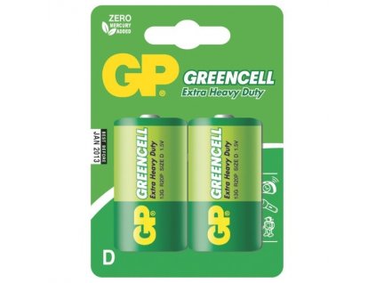 Baterie zinkochloridová GP Greencell D, R20, blistr 2ks