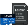 Paměťová karta Lexar 633x microSDXC 512GB UHS-I (100R/70W) C10 A2 V30 U + adaptér