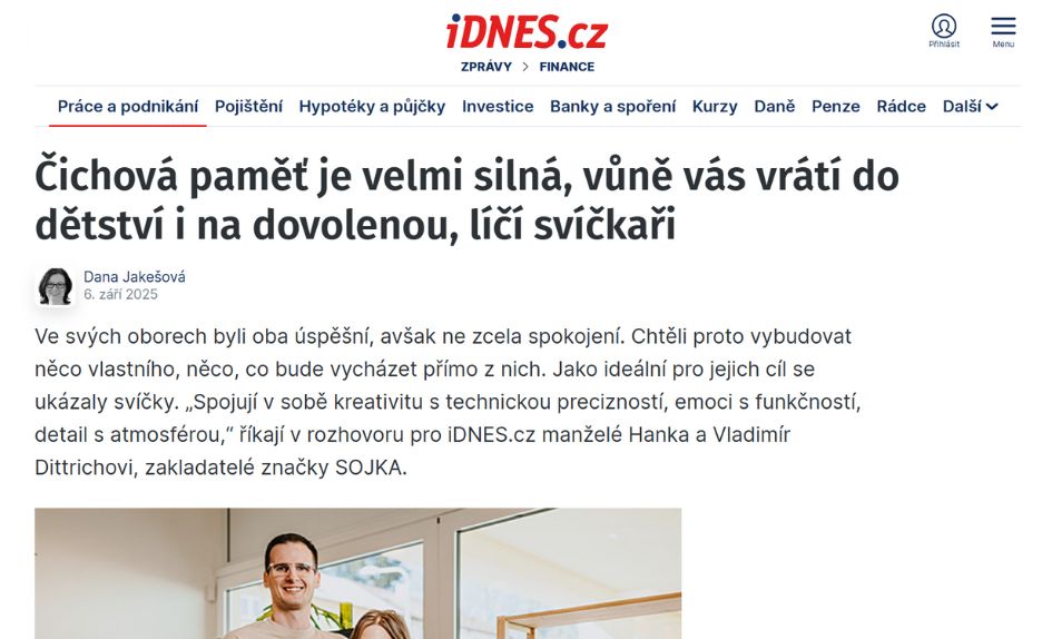 Rozhovor iDnes: Čichová paměť je velmi silná, vůně vás vrátí do dětství i na dovolenou, líčí svíčkaři