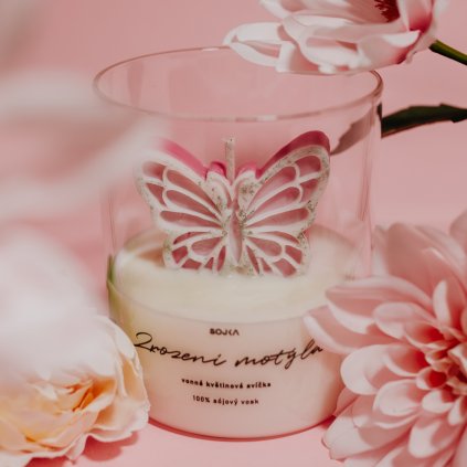 ZROZENÍ MOTÝLA - vonná designová svíčka s víčkem