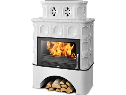 ABX KARELIE P OX kachlová kamna 5-12kW, rovný bílý sokl, perle